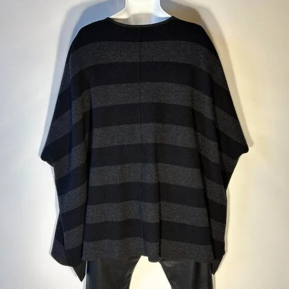 Eileen Fisher SZ M/L Black &amp; Charcoal Stripe open front cardigan timeless lagenl