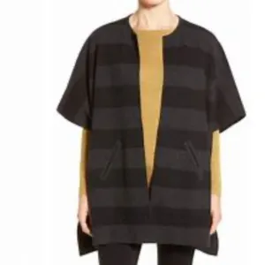 Eileen Fisher SZ M/L Black &amp; Charcoal Stripe open front cardigan timeless lagenl