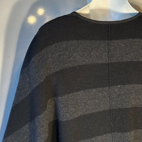 Eileen Fisher SZ M/L Black &amp; Charcoal Stripe open front cardigan timeless lagenl