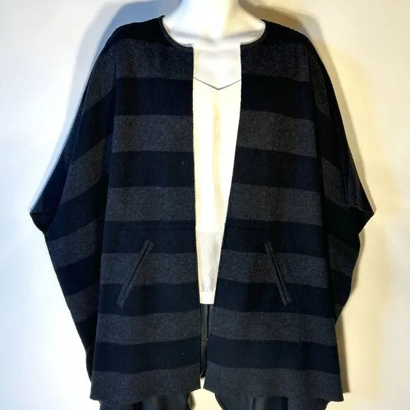 Eileen Fisher SZ M/L Black &amp; Charcoal Stripe open front cardigan timeless lagenl