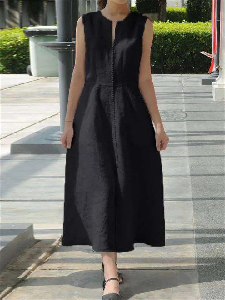 Elegant Solid Color Sleeveless Slit Dress for Women