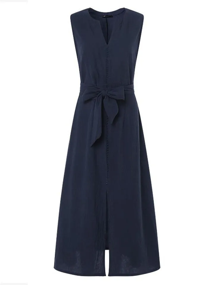 Elegant Solid Color Sleeveless Slit Dress for Women