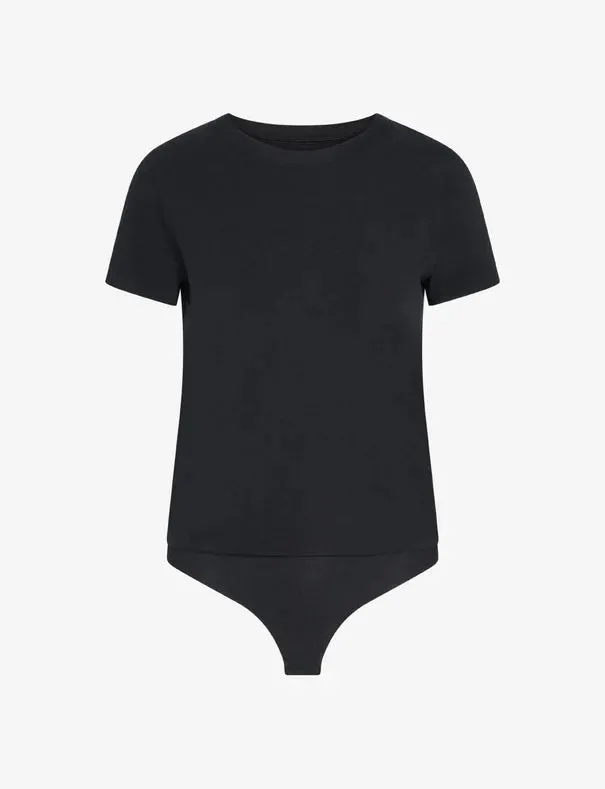 Essential Cotton Crew Bodysuit in Black