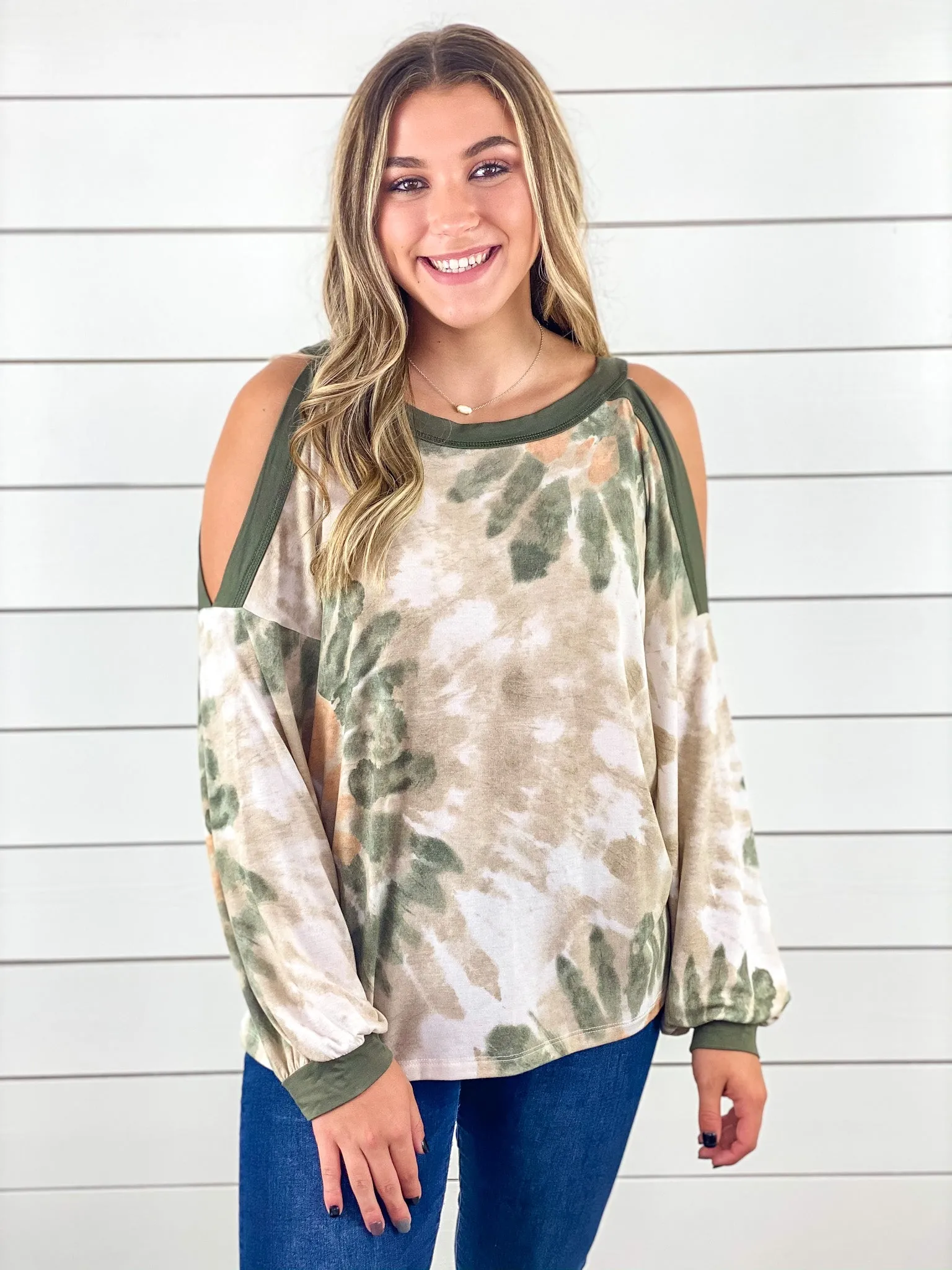 Fall Cold Shoulder Tie Dye Top