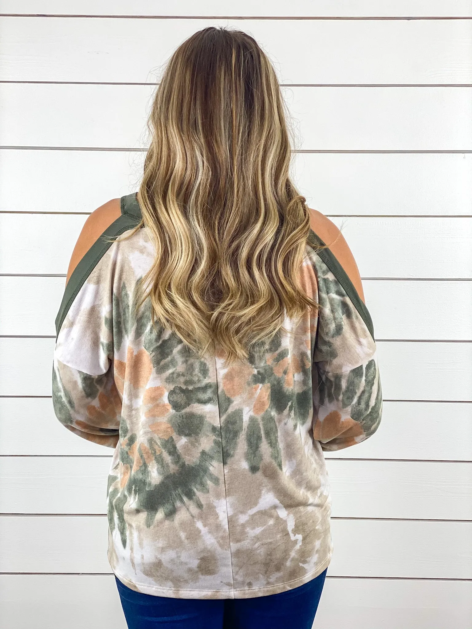 Fall Cold Shoulder Tie Dye Top