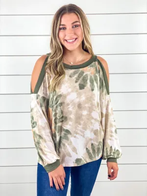 Fall Cold Shoulder Tie Dye Top