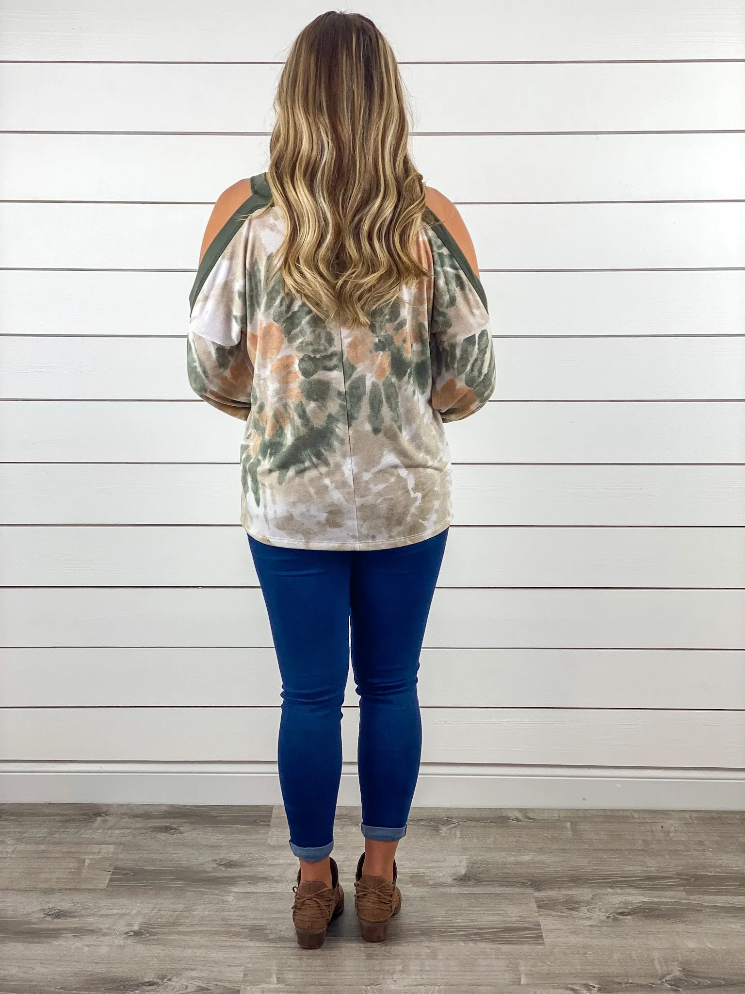 Fall Cold Shoulder Tie Dye Top