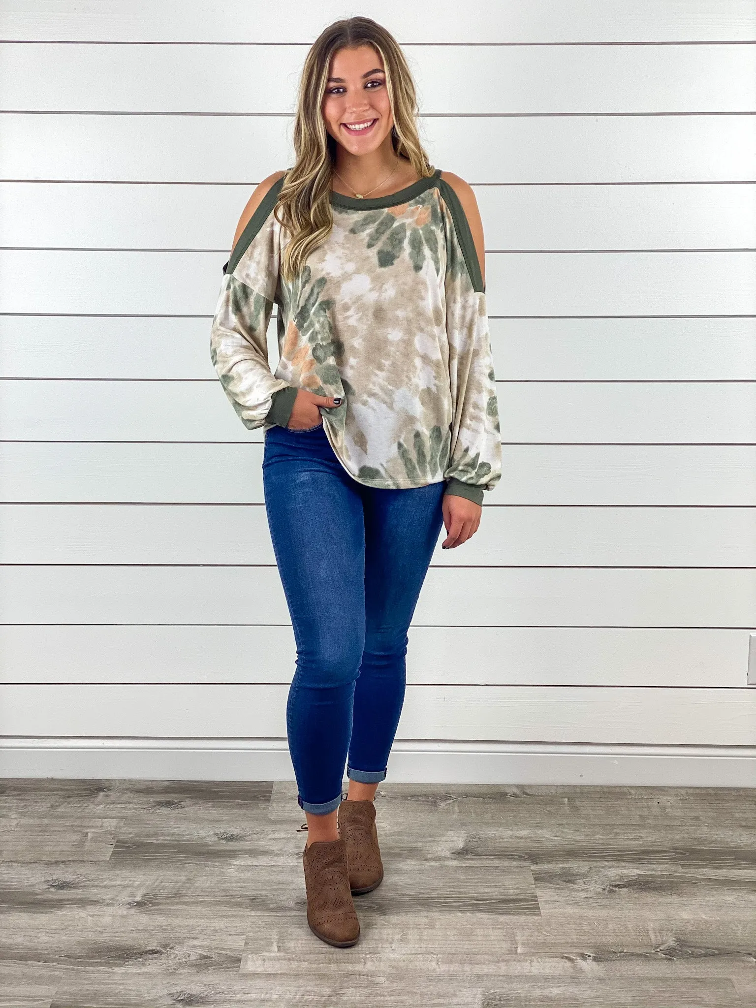 Fall Cold Shoulder Tie Dye Top