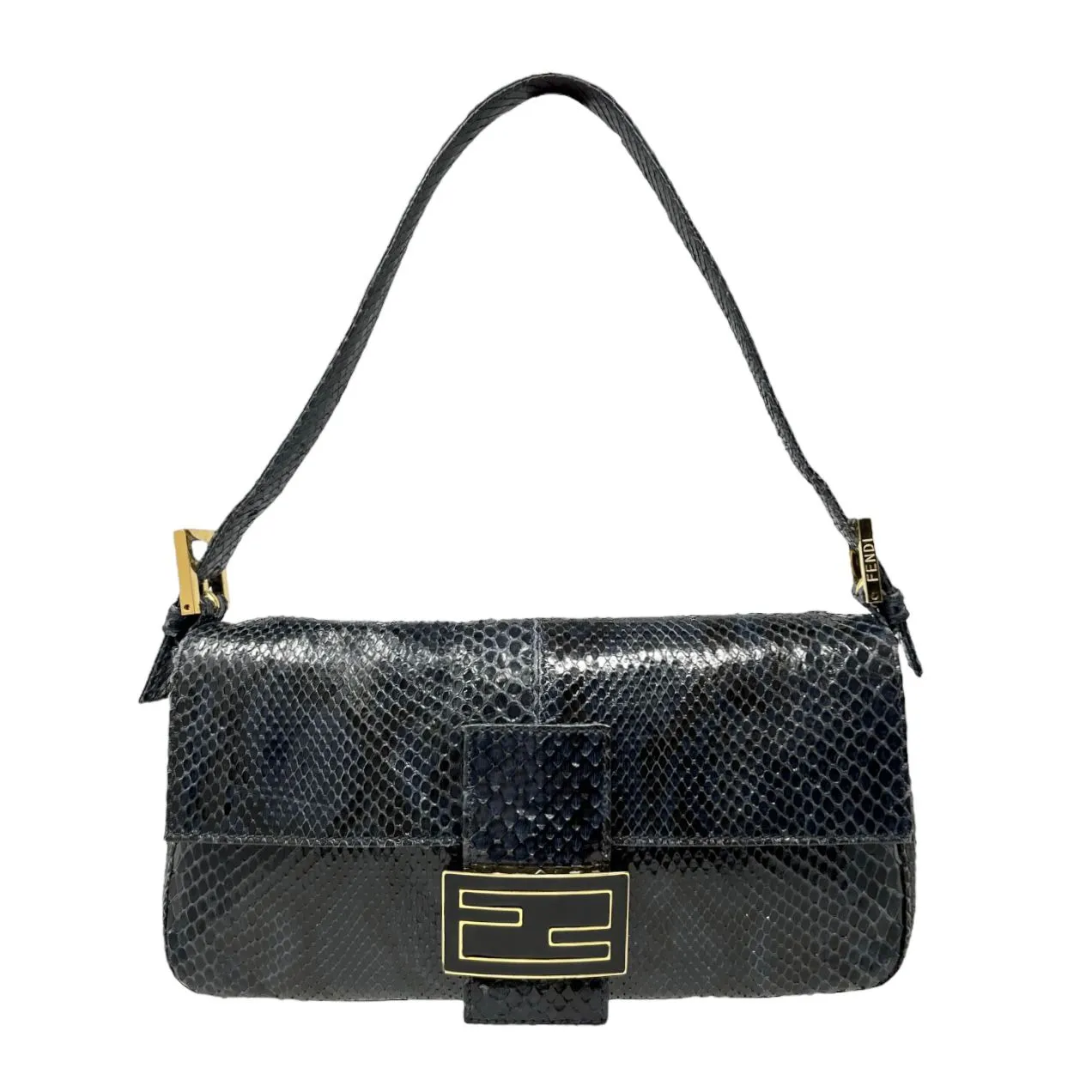 Fendi Black Snakeskin Baguette
