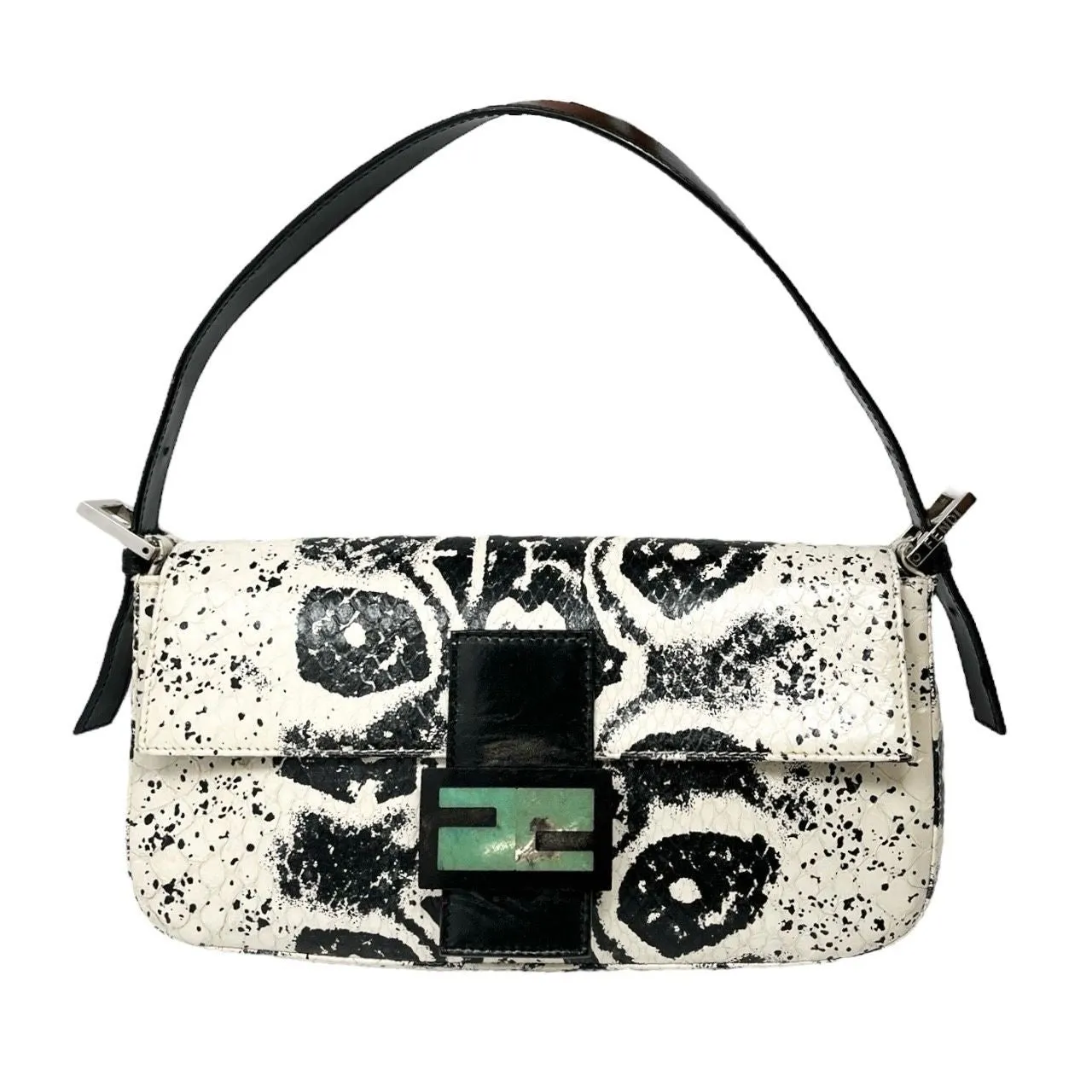 Fendi Black   White Snakeskin Baguette Bag
