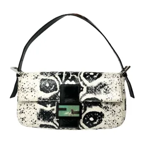 Fendi Black   White Snakeskin Baguette Bag