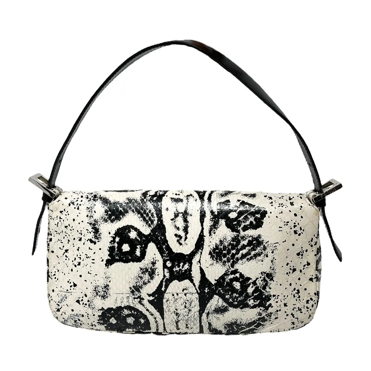 Fendi Black   White Snakeskin Baguette Bag