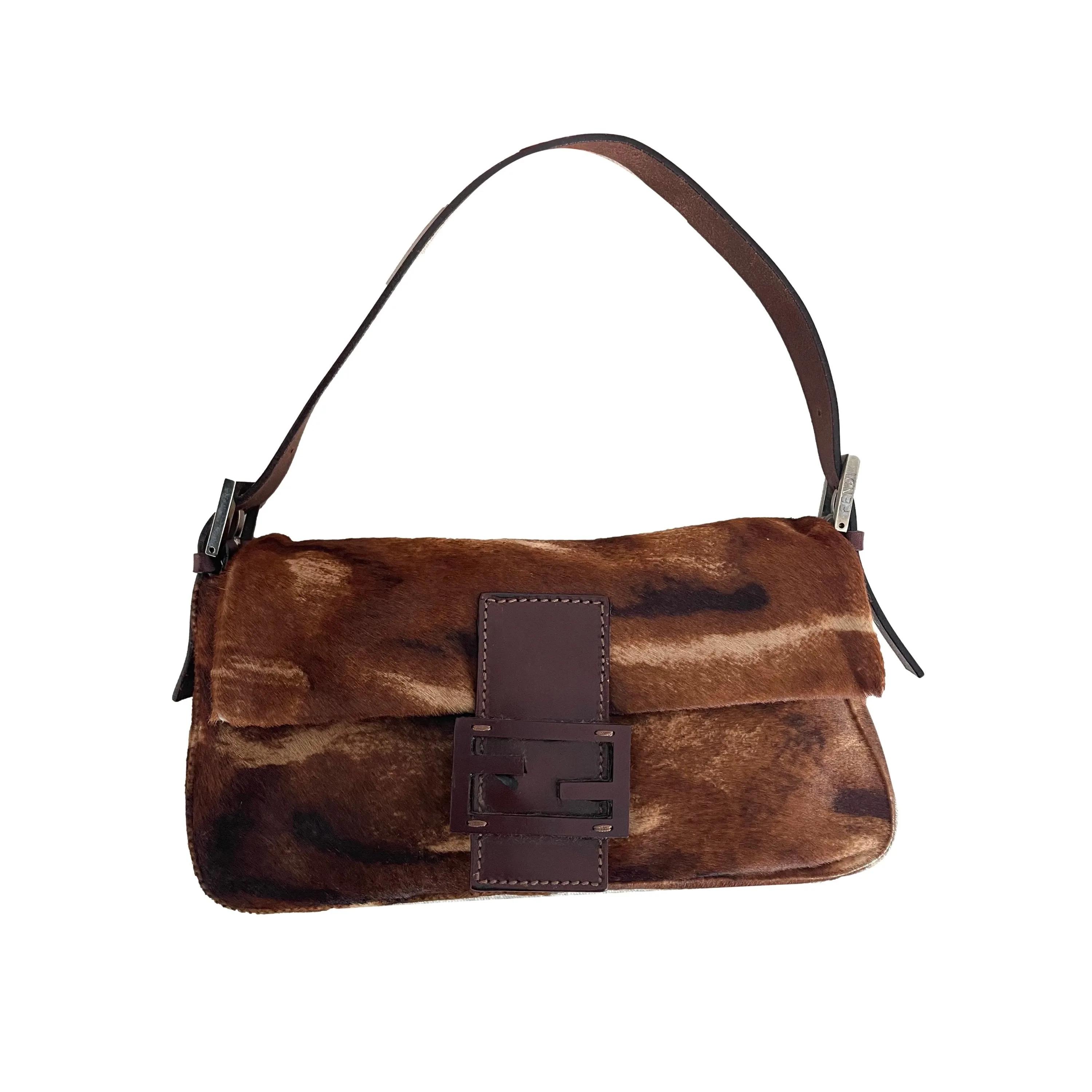 Fendi Brown Calf Hair Baguette Bag