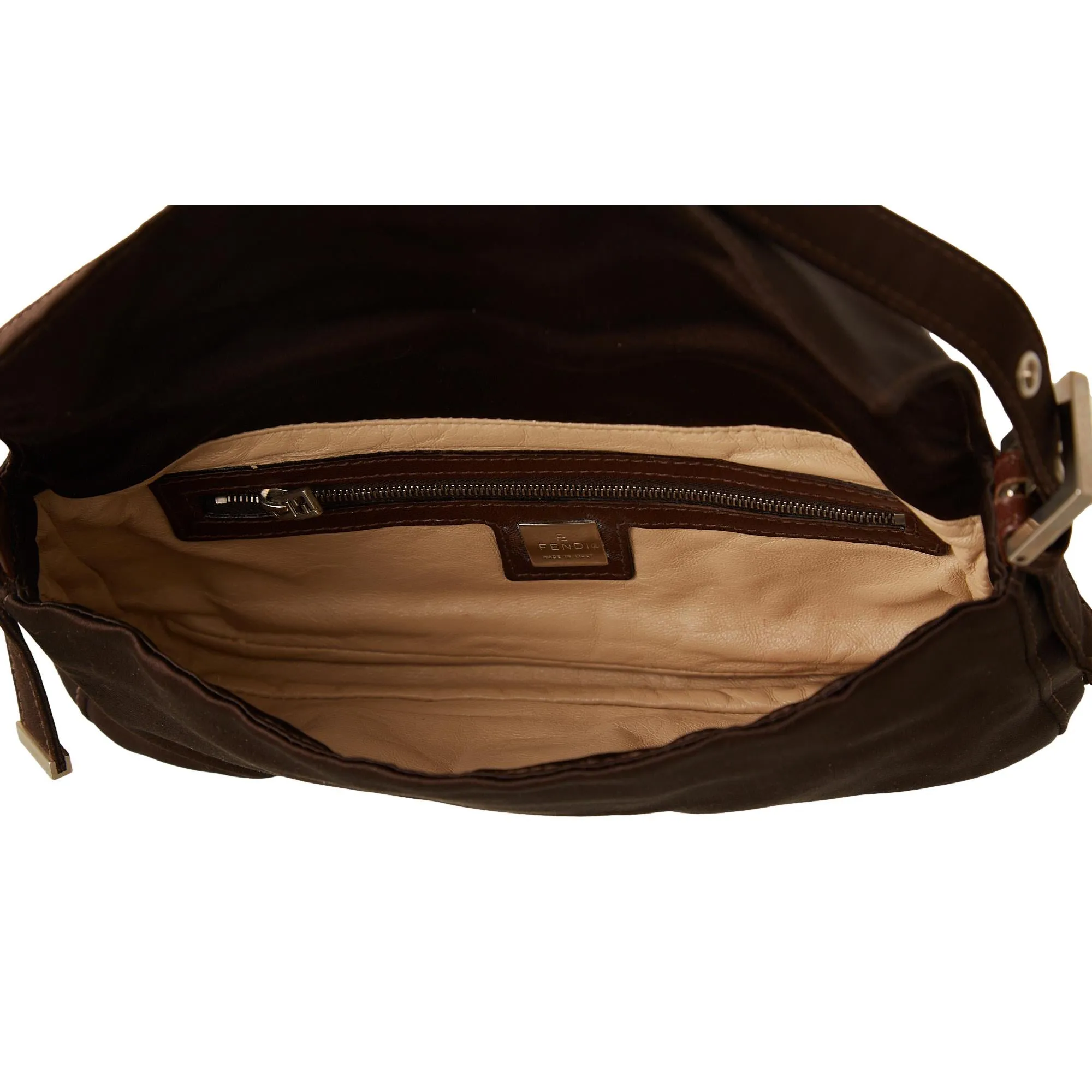 Fendi Brown Satin Rhinestone Baguette