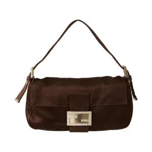 Fendi Brown Satin Rhinestone Baguette