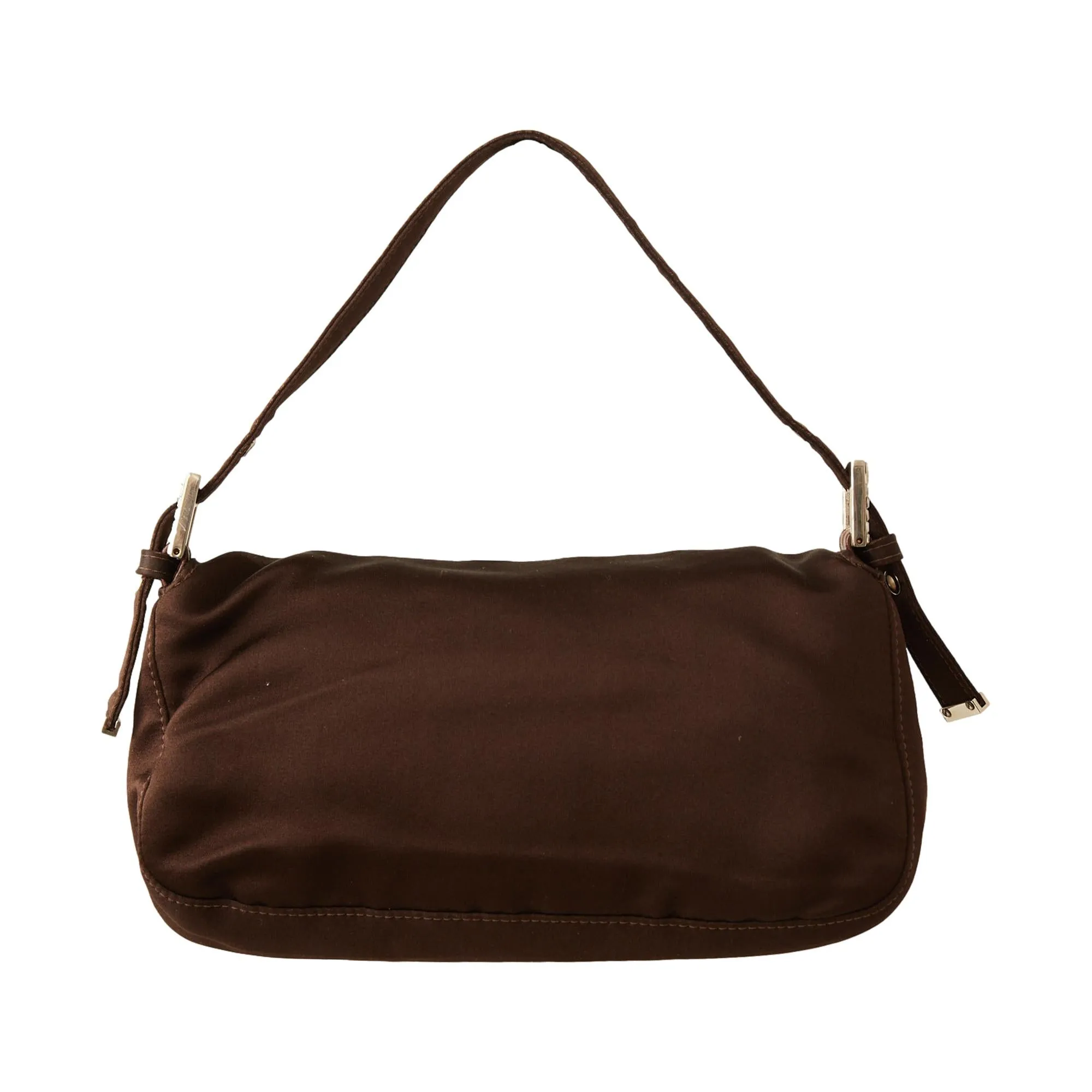 Fendi Brown Satin Rhinestone Baguette