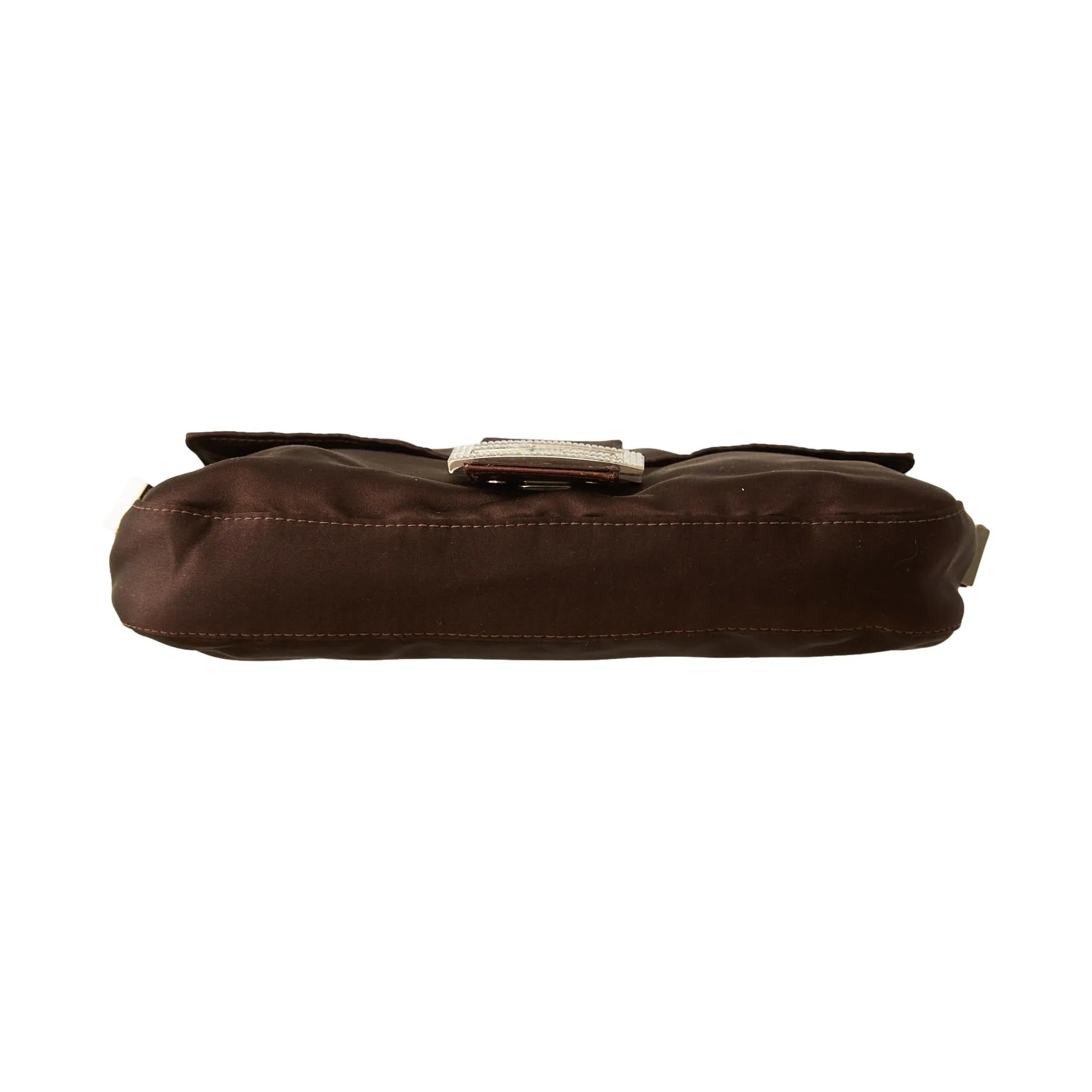 Fendi Brown Satin Rhinestone Baguette