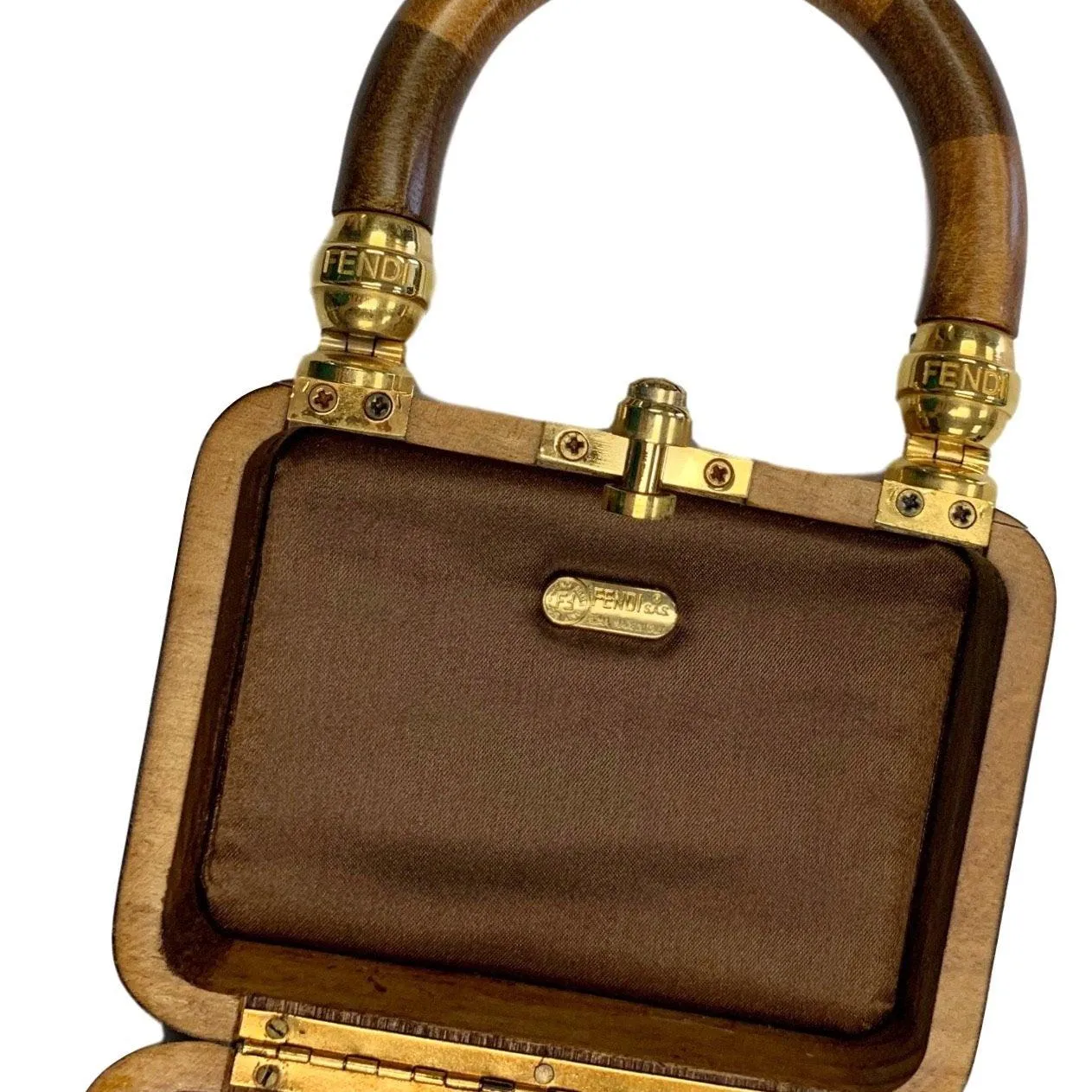 Fendi Brown Two-Tone Striped Mini Wood Top Handle