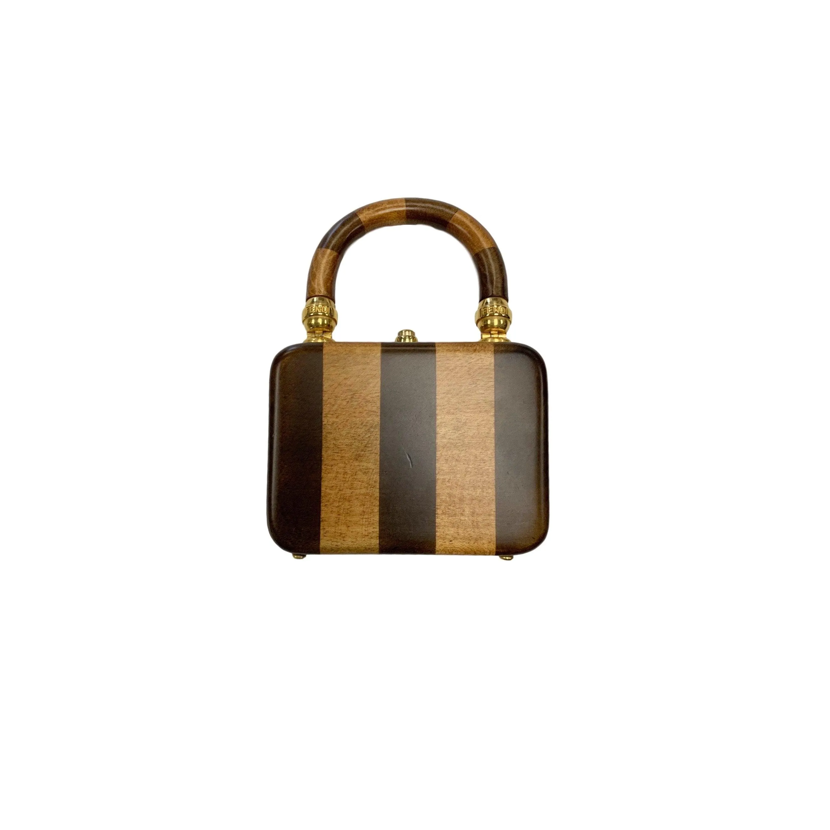 Fendi Brown Two-Tone Striped Mini Wood Top Handle