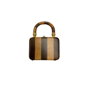 Fendi Brown Two-Tone Striped Mini Wood Top Handle