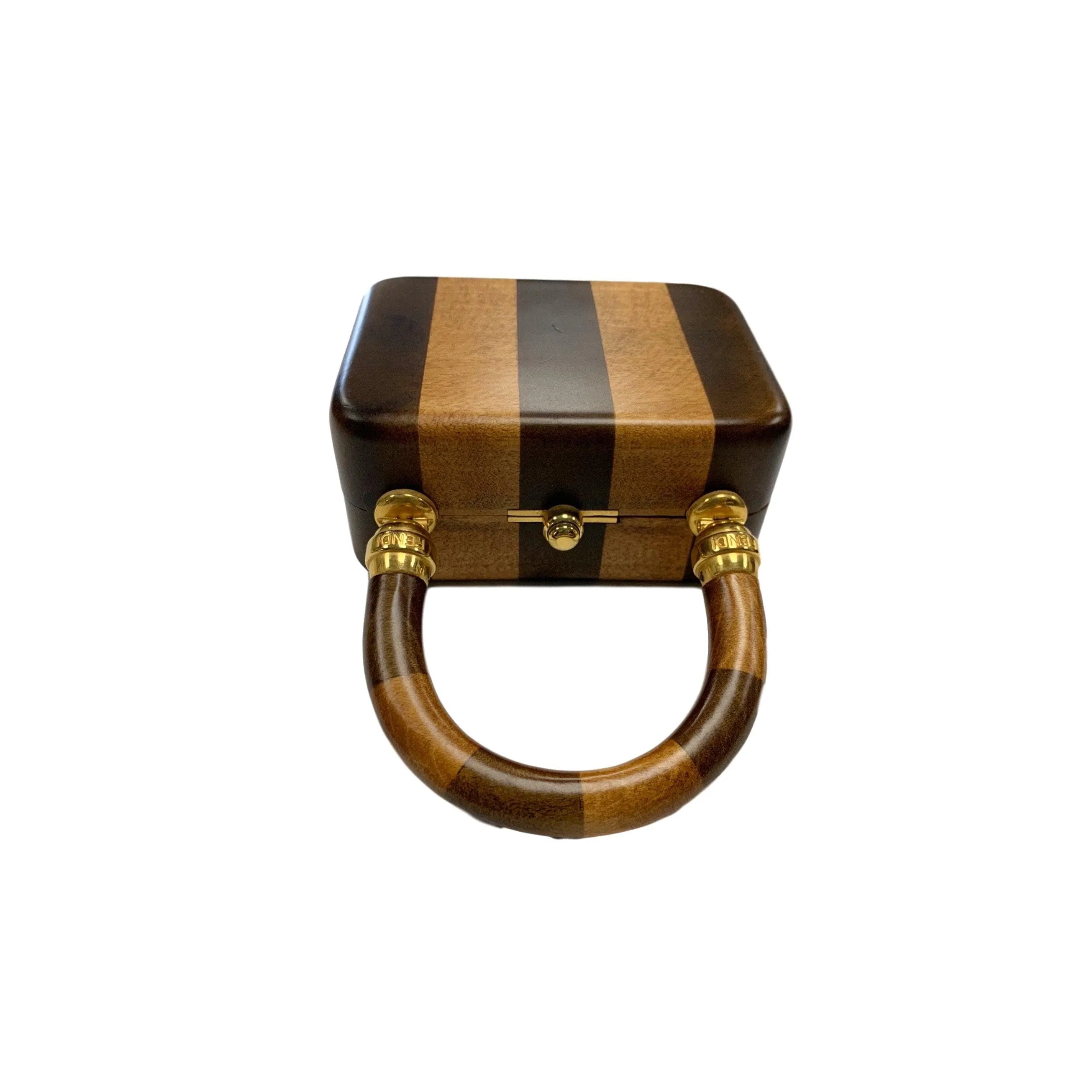Fendi Brown Two-Tone Striped Mini Wood Top Handle