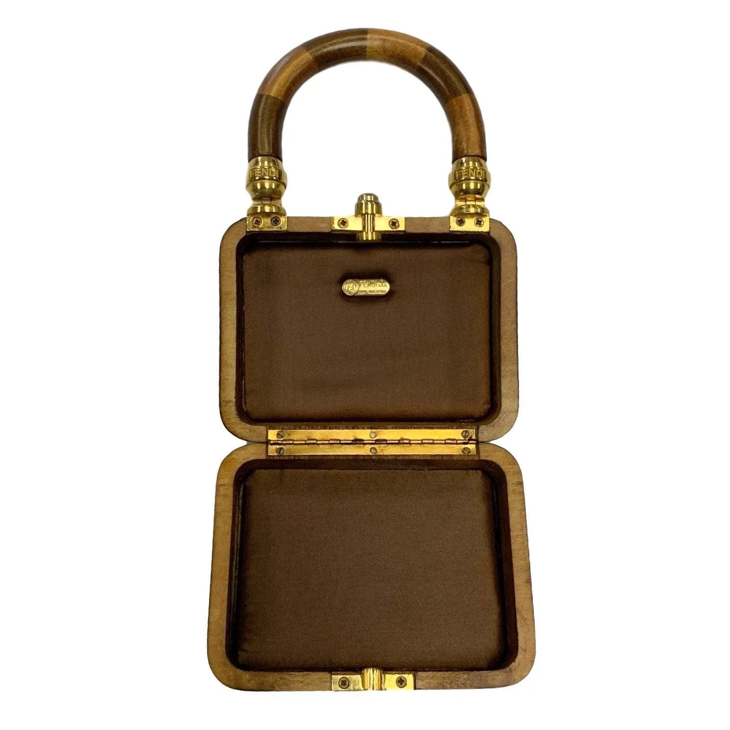 Fendi Brown Two-Tone Striped Mini Wood Top Handle