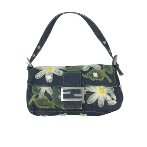 Fendi Denim Floral Baguette Bag