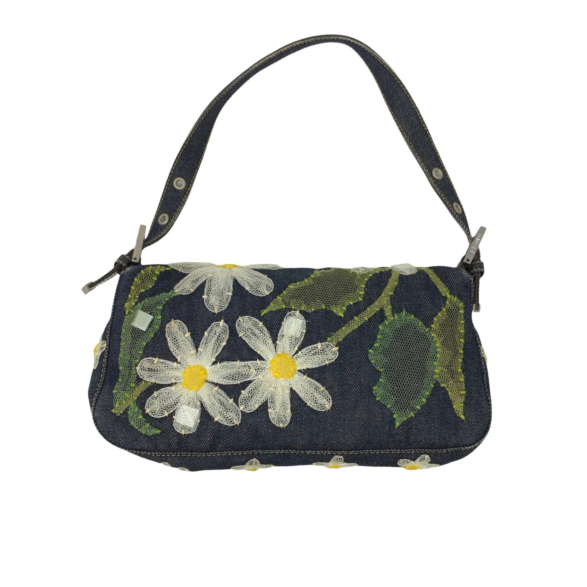 Fendi Denim Floral Baguette Bag