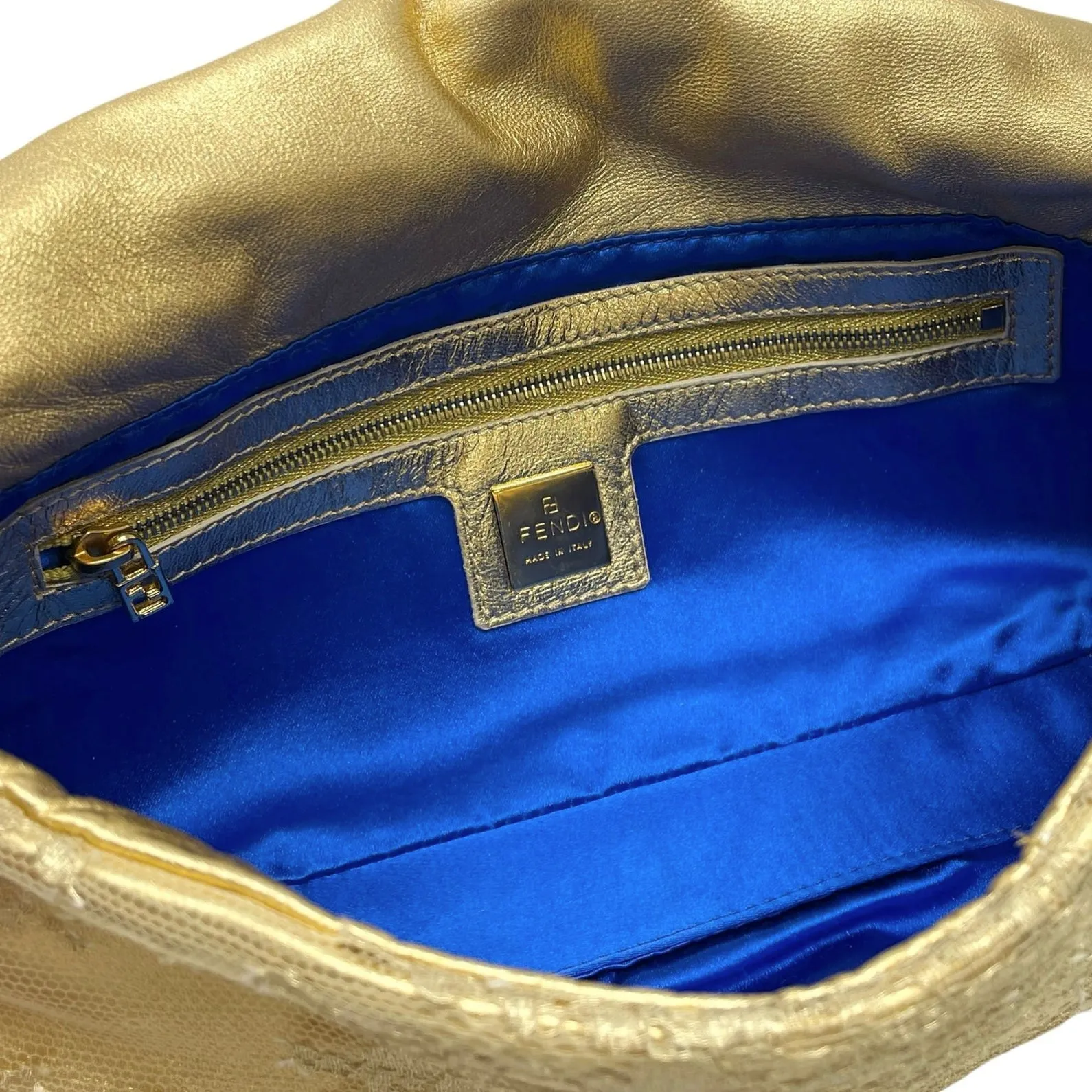 Fendi Gold Lace Baguette Bag