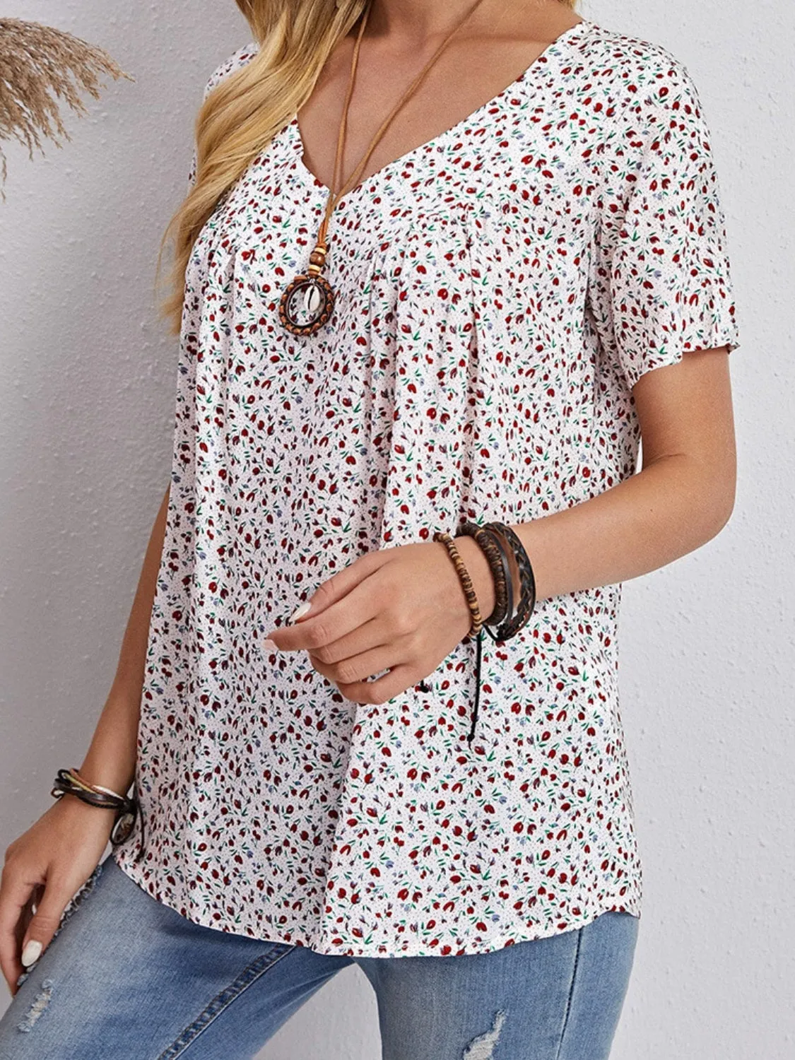 Floral V-Neck Short Sleeve T-Shirt