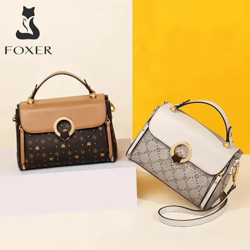 Foxer PVC Leather Vintage Signature Totes in White and Brown