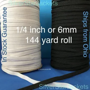 Full rolls of 1/4 inch or 6mm elastic for sewing face masks. Flat, Soft, braided flat, elastic band  in BLACK or WHITE. In stock, free shipping today from Ohio.