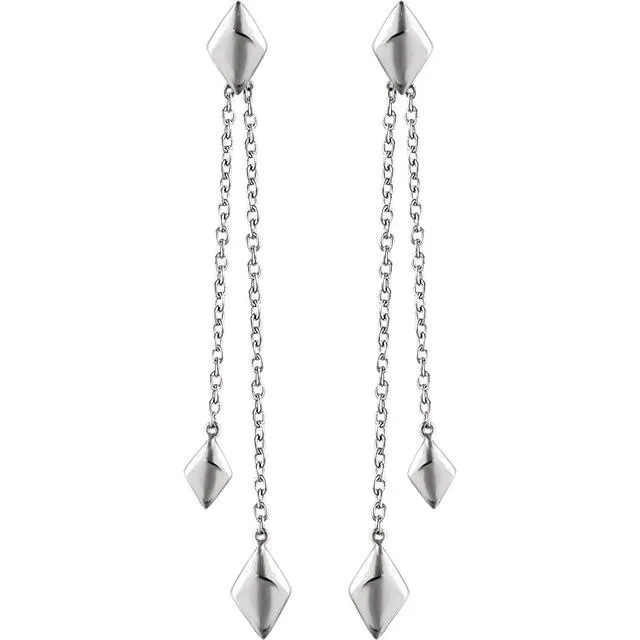 Geometric Diamond Shaped Chain Drop Earrings - 14K Gold (Y, W or R)