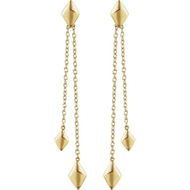 Geometric Diamond Shaped Chain Drop Earrings - 14K Gold (Y, W or R)
