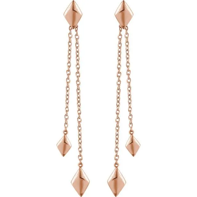 Geometric Diamond Shaped Chain Drop Earrings - 14K Gold (Y, W or R)
