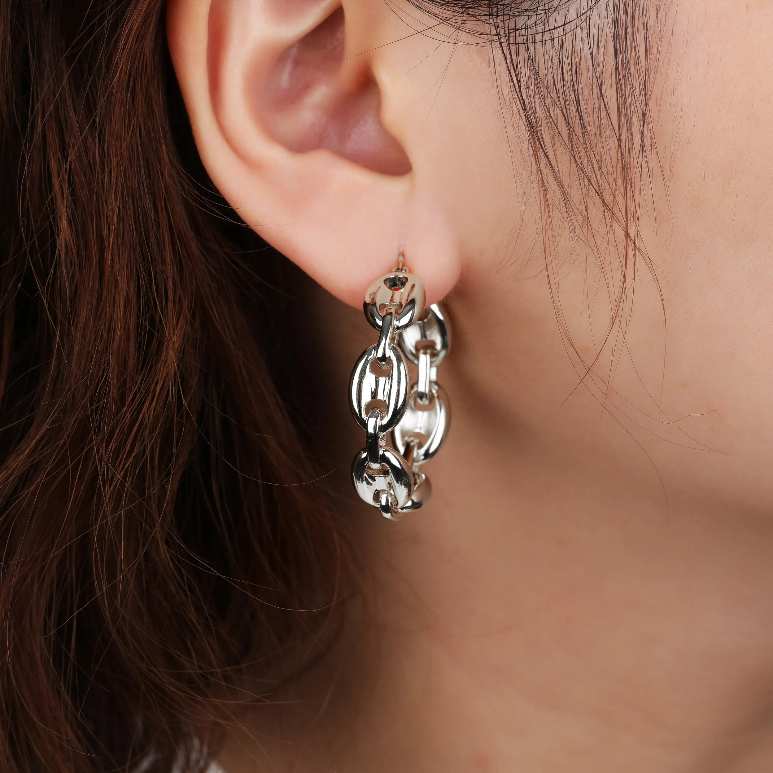 Gold Plated Trendy Puffed Mariner Hoop Earrings