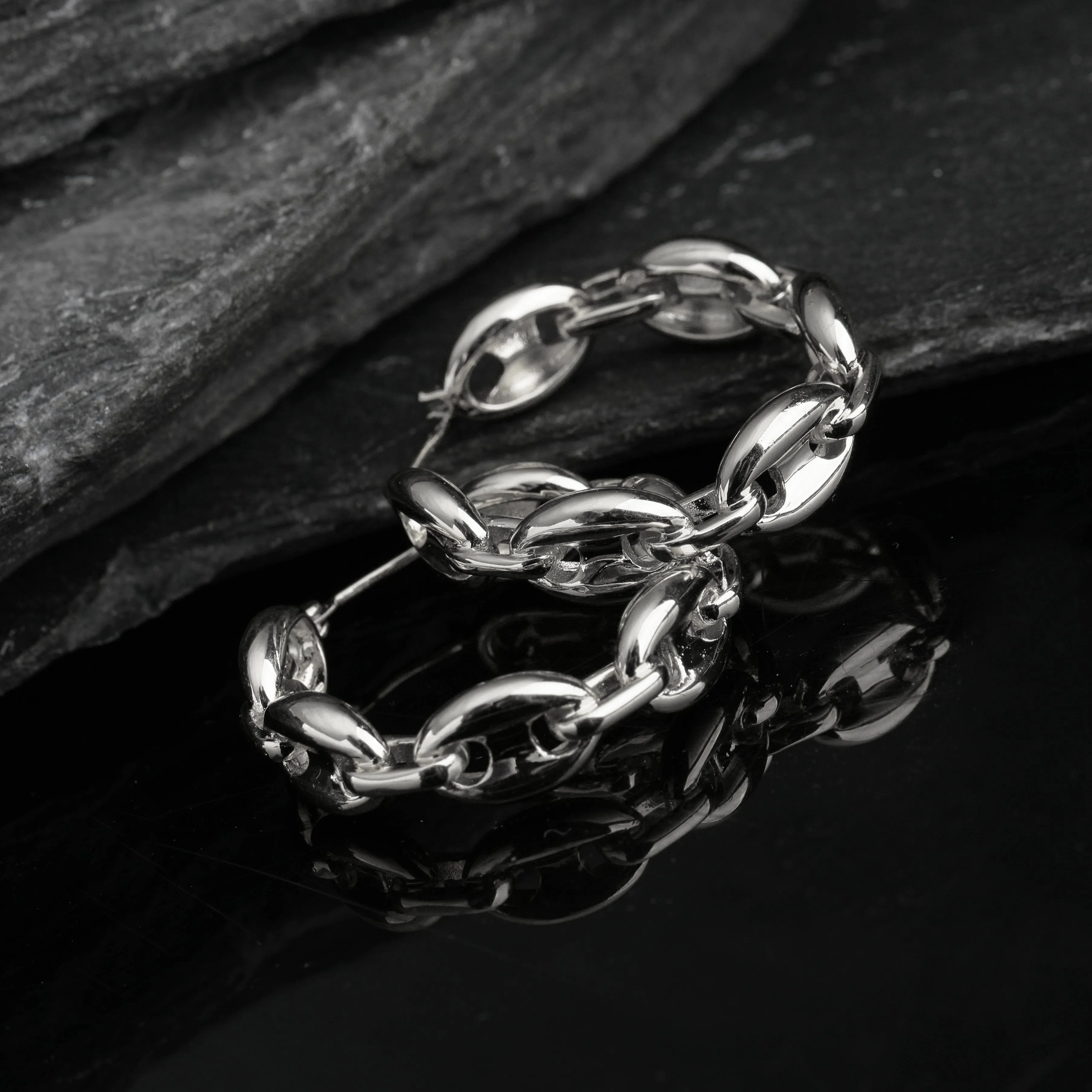 Gold Plated Trendy Puffed Mariner Hoop Earrings
