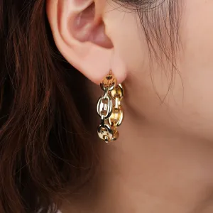 Gold Plated Trendy Puffed Mariner Hoop Earrings