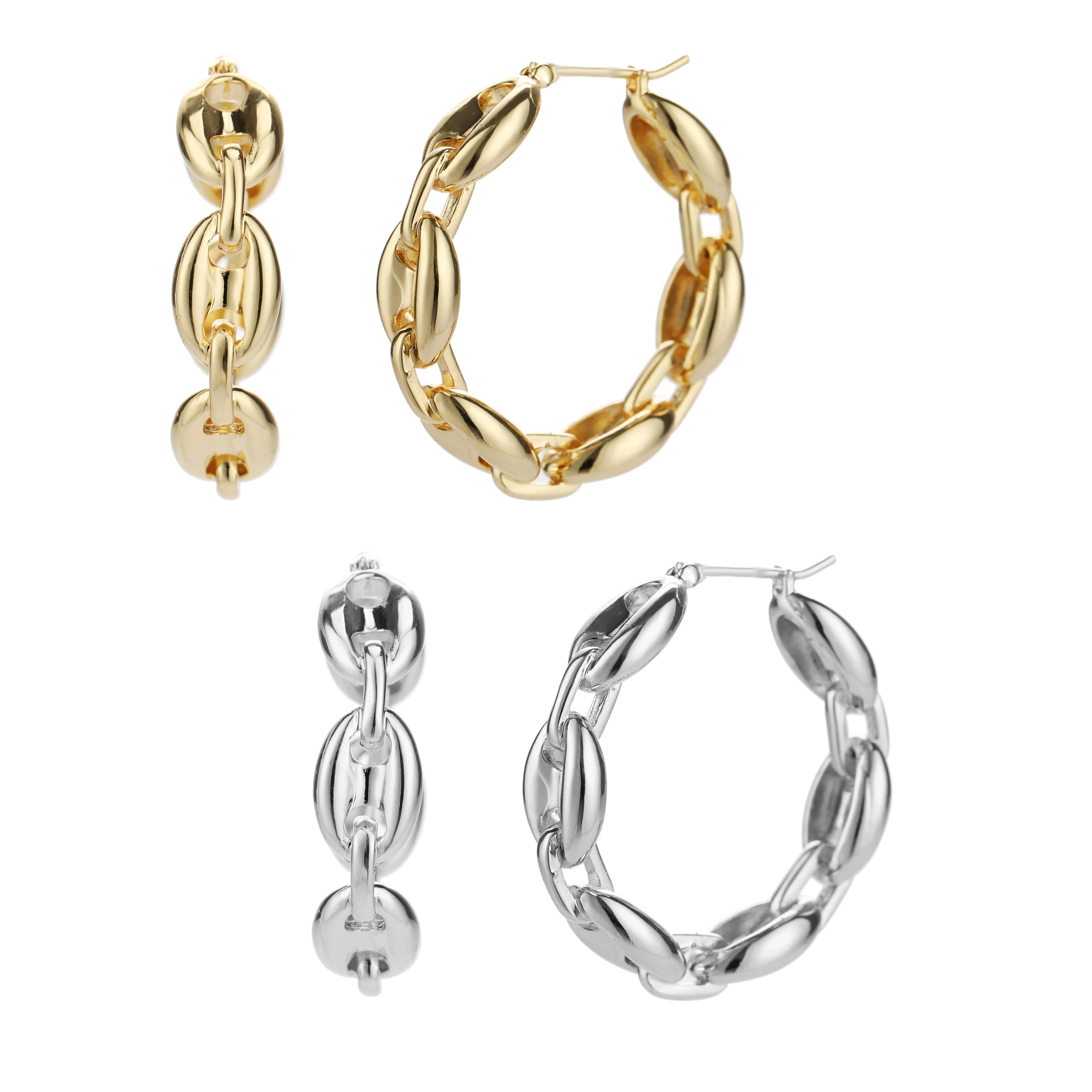 Gold Plated Trendy Puffed Mariner Hoop Earrings