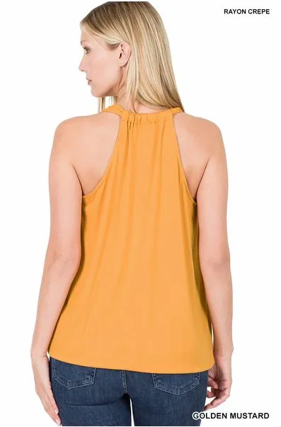 Golden Mustard Rayon Crepe Surplice Halter Top