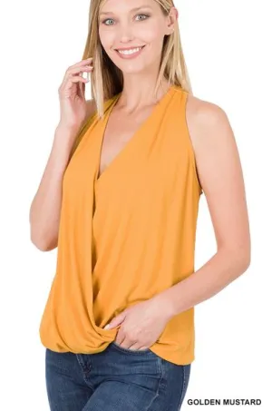 Golden Mustard Rayon Crepe Surplice Halter Top