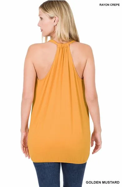 Golden Mustard Rayon Crepe Surplice Halter Top