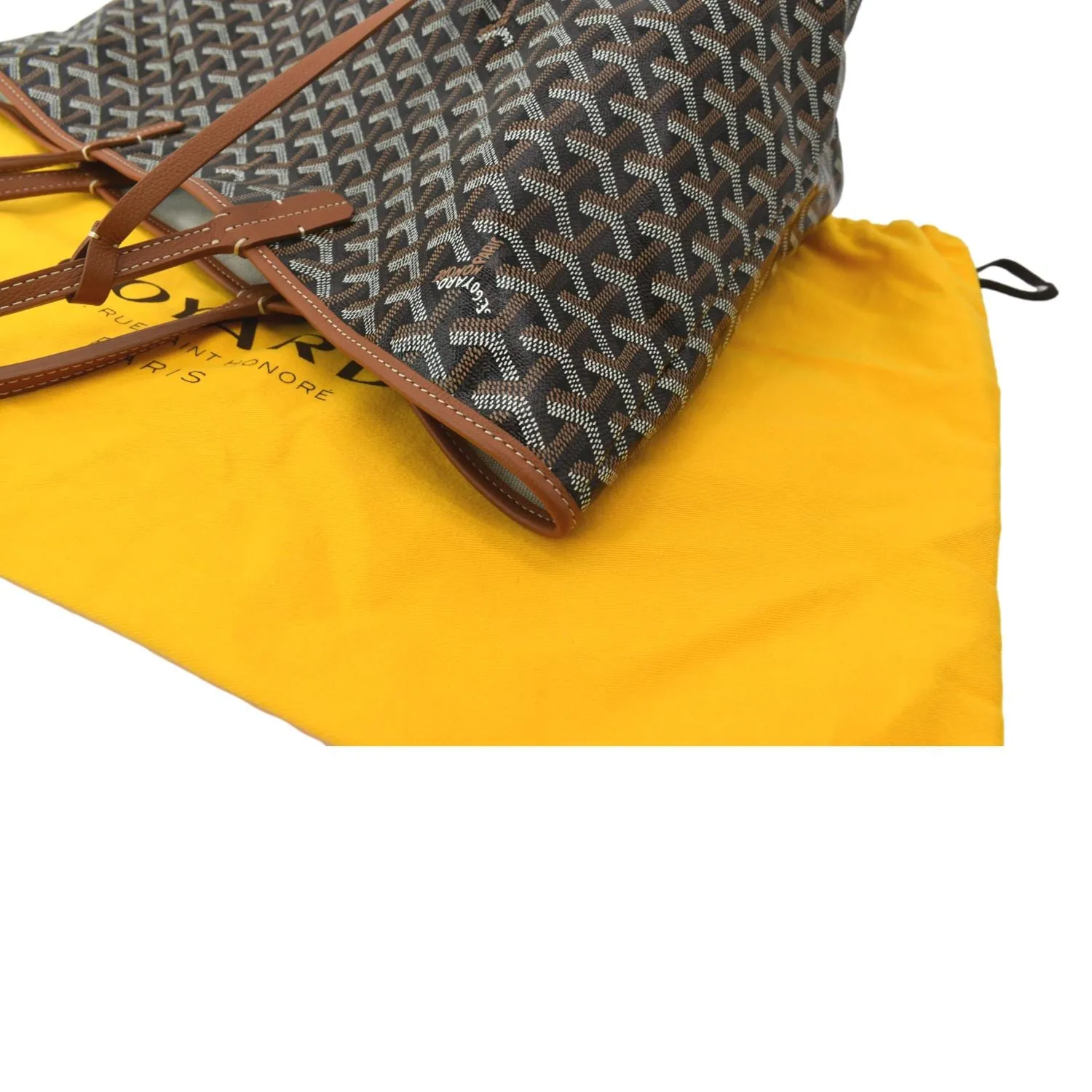 GOYARD Saint Louis PM Chevron Print Canvas Tote Bag Black Tan