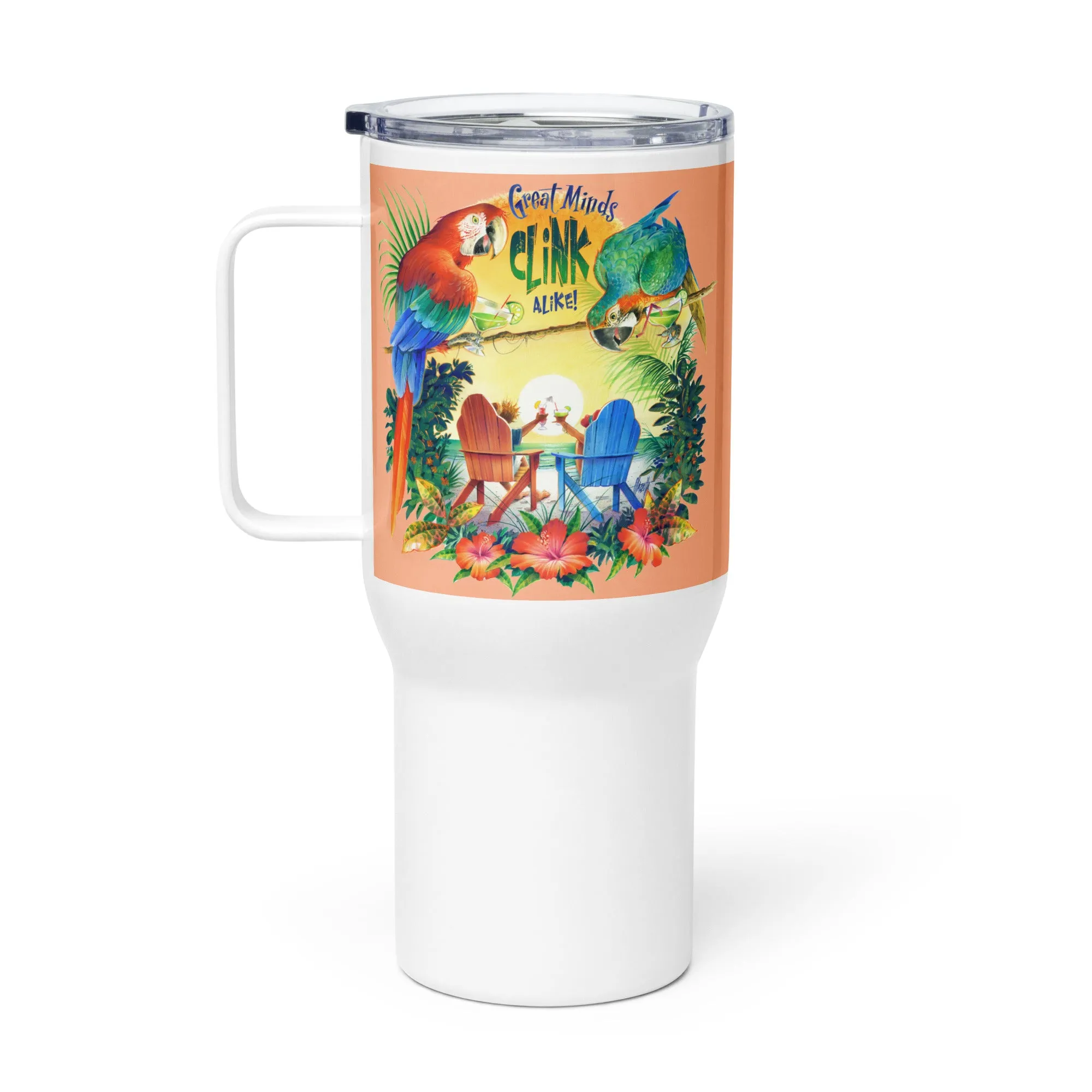 Great Minds Clink Alike Sunset Pink Travel Mug Tumbler 25 Ounces