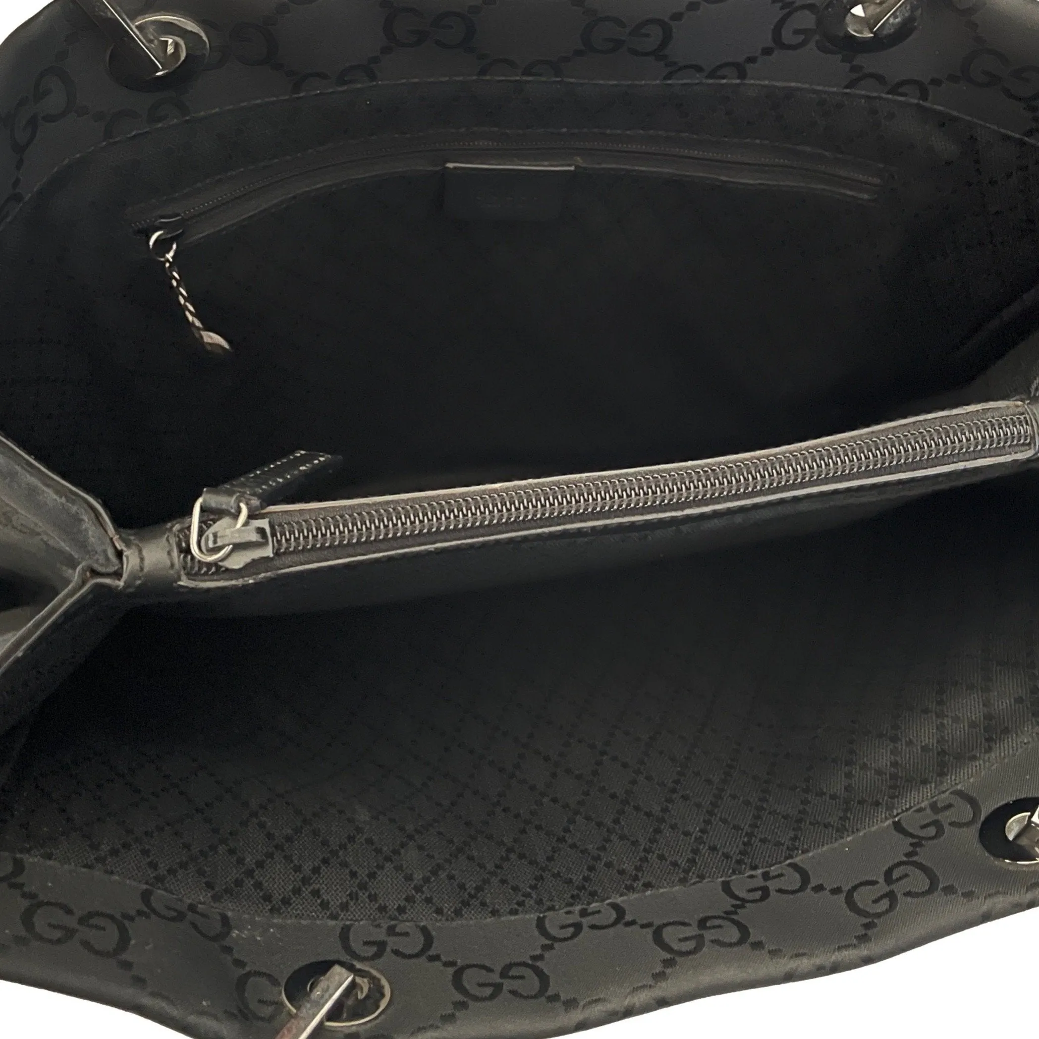 Gucci Black Monogram Bamboo Tote Bag