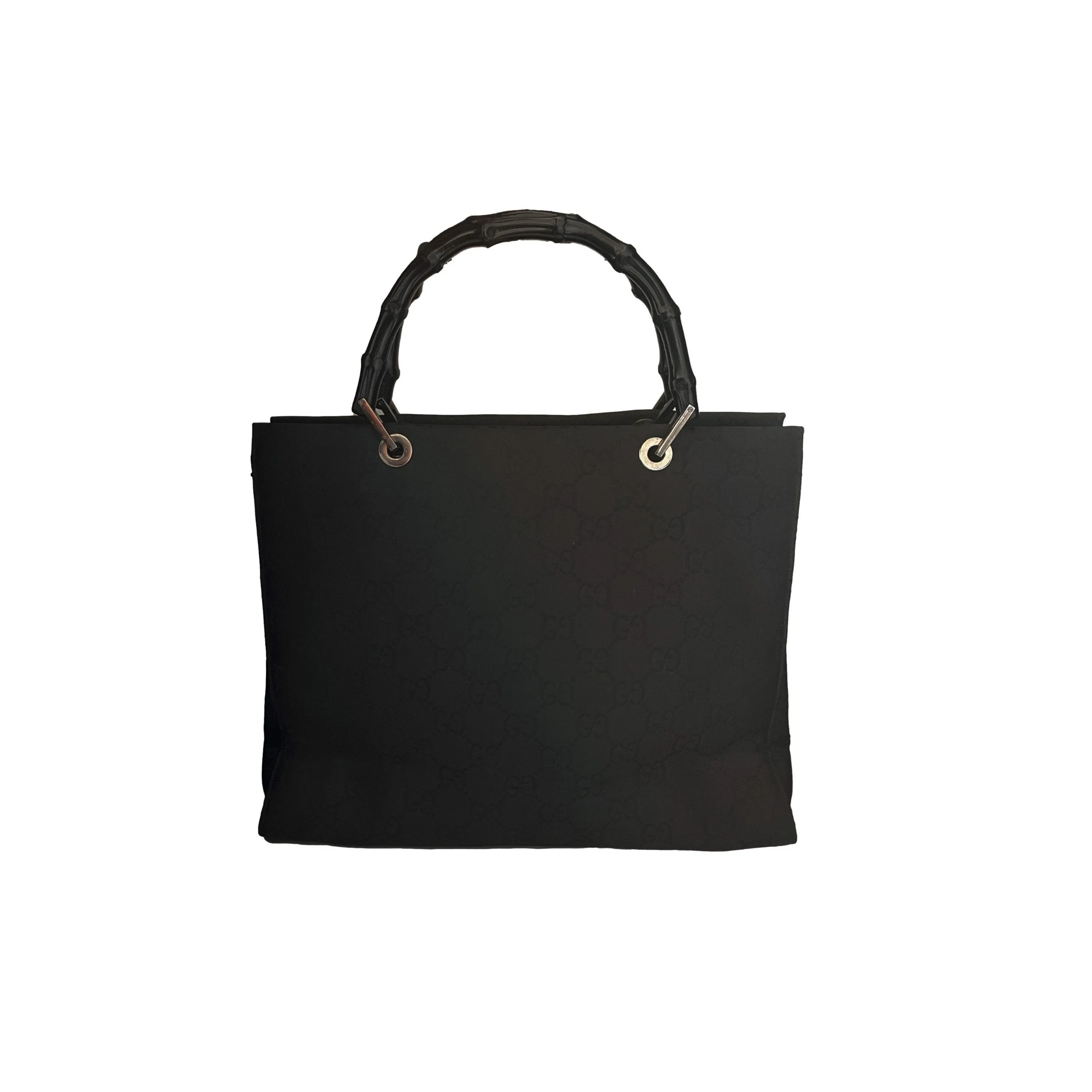Gucci Black Monogram Bamboo Tote Bag