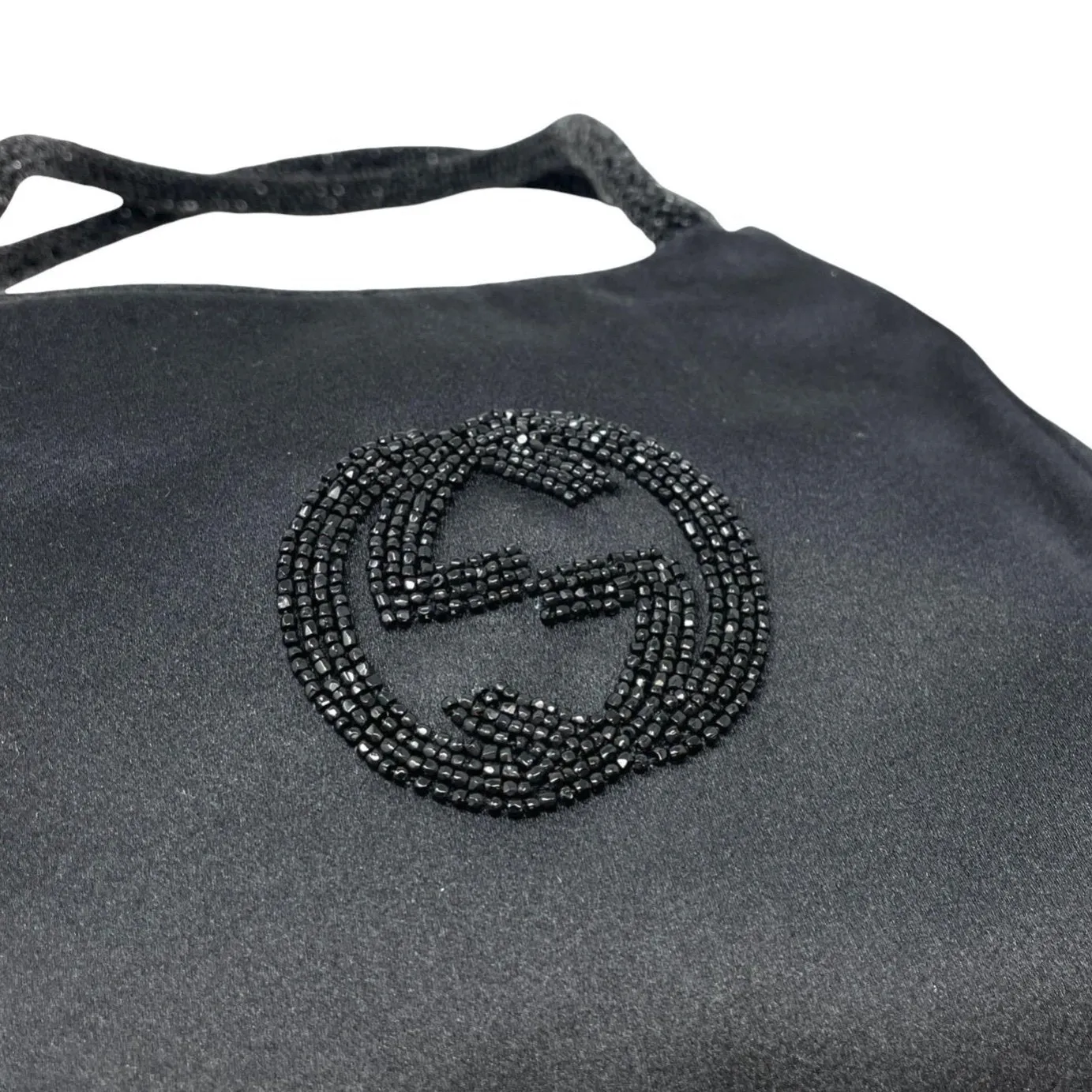 Gucci Black Silk Beaded Logo Bag