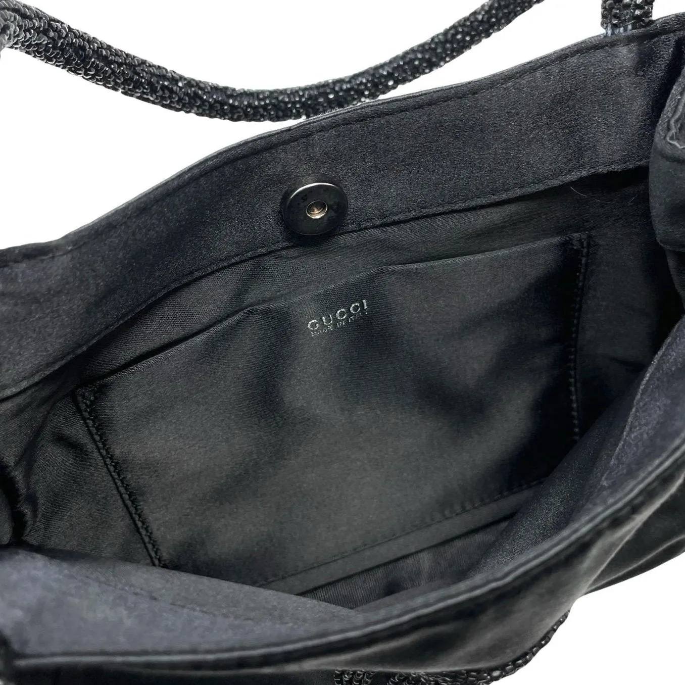 Gucci Black Silk Beaded Logo Bag