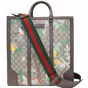 GUCCI GG Supreme Monogram Tian Print Tote Shoulder Bag Maple Brown 406387