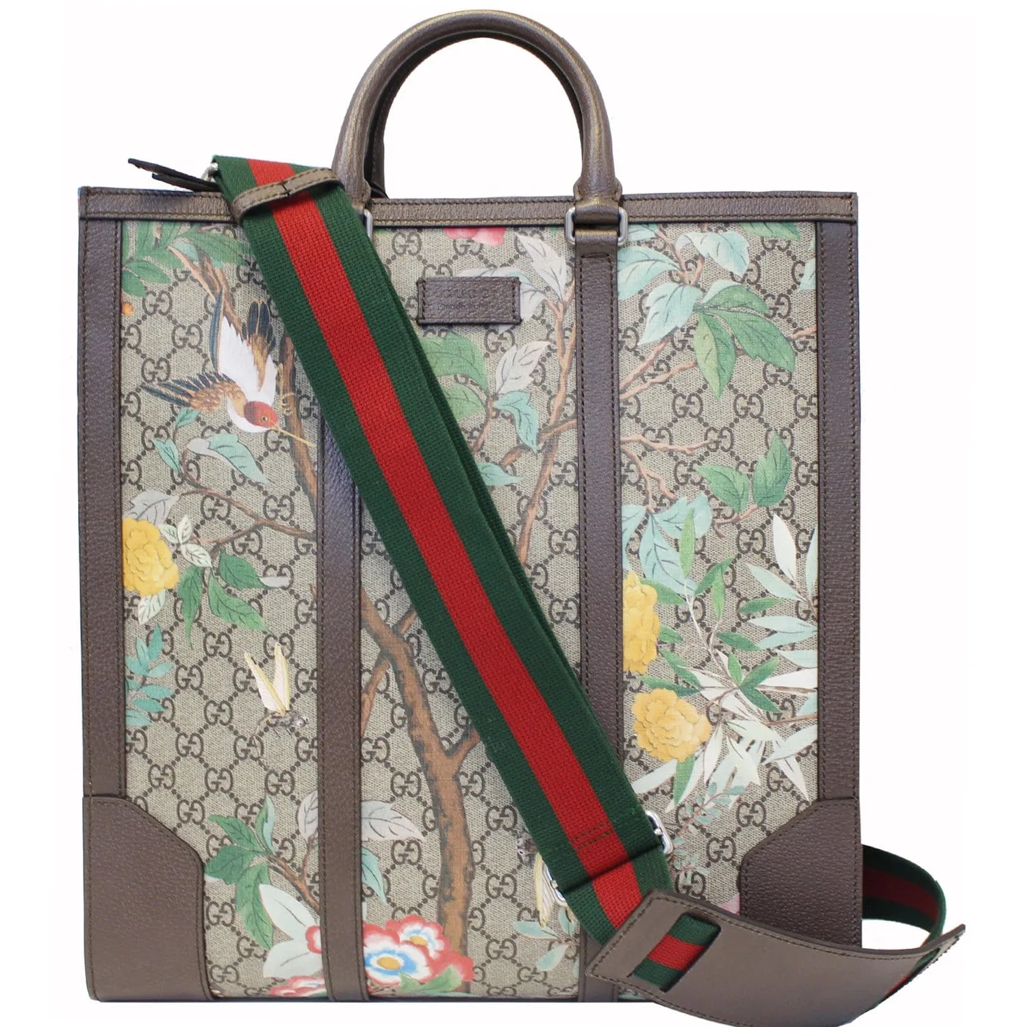 GUCCI GG Supreme Monogram Tian Print Tote Shoulder Bag Maple Brown 406387